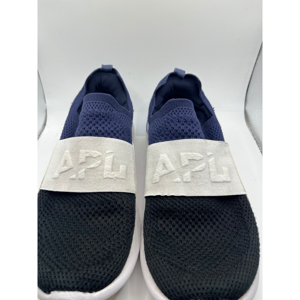 APL Athletic Propulsion Labs Slip On Sneakers Knit Black Blue White Logo Size 7